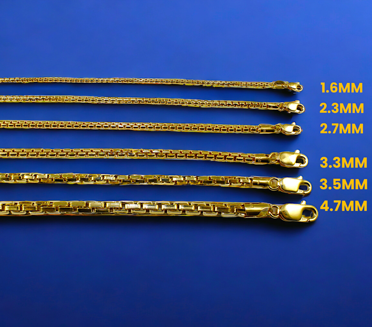 14K Yellow Gold 1.5mm-5mm Venetian Round Box Chain Necklace Real Gold 16″-30″