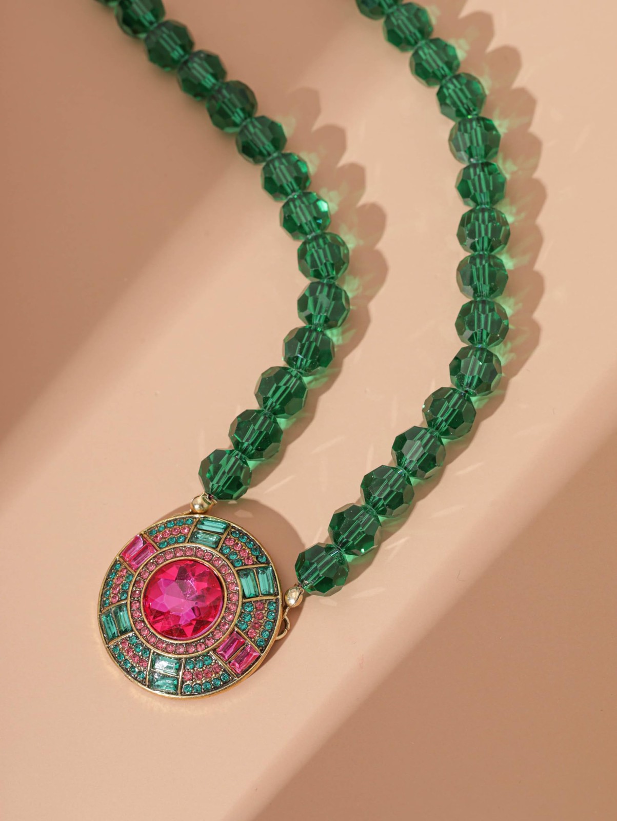 Statement Sparkling Green Pink Chunky Bib Charm Cluster Necklace for Wome