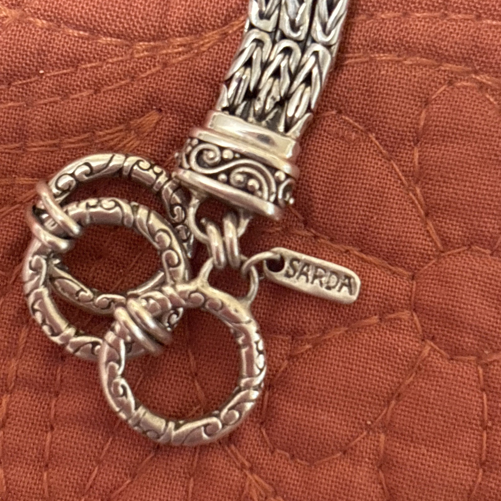 Sarda 925 Sterling Silver Toggle Floral Panel Byzantine Chain Bracelet 34.6g