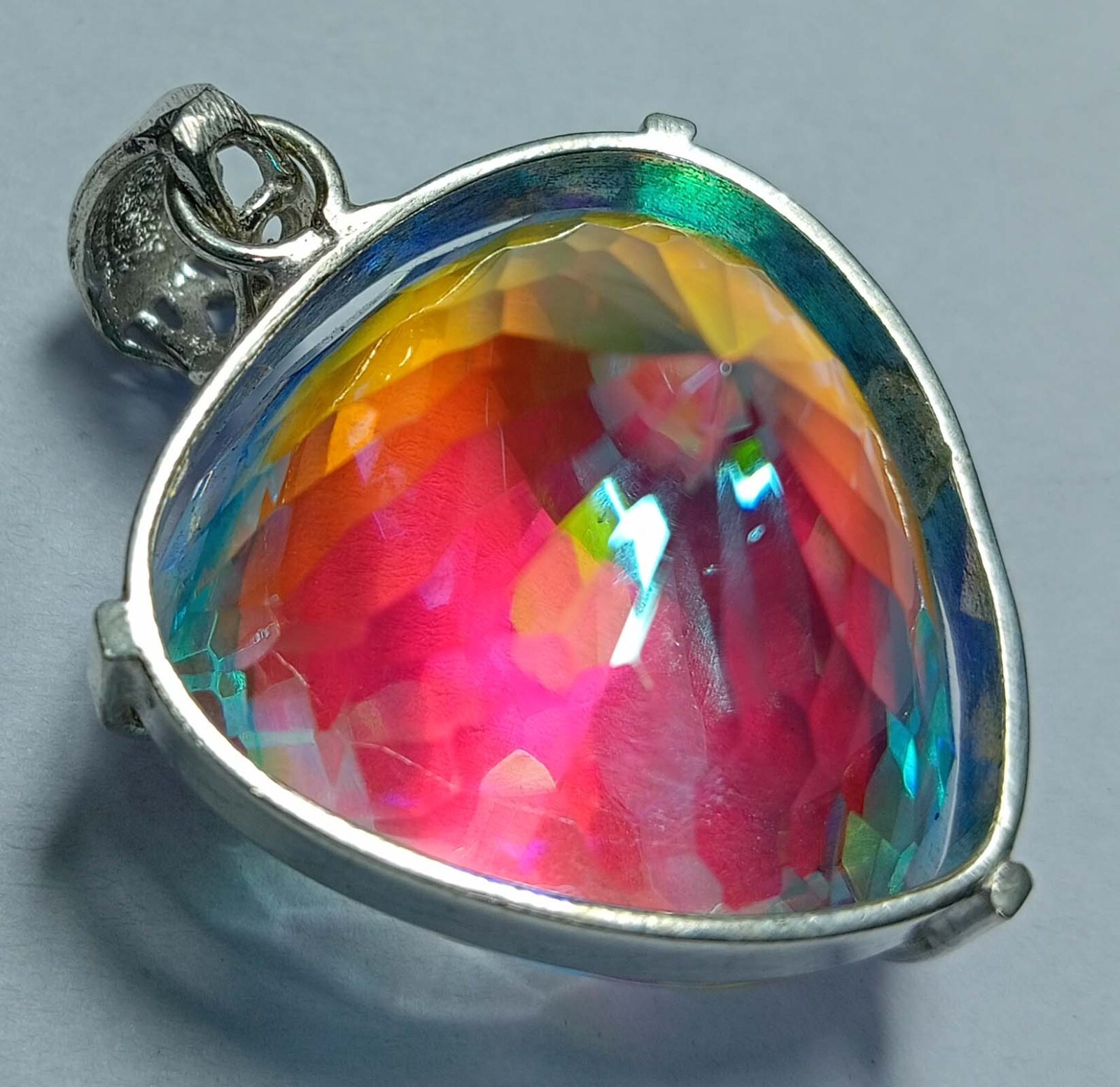 Mystic Topaz Trillion Cut Pendant 87.10 Ct Natural Locket Gemstone EGL Certified
