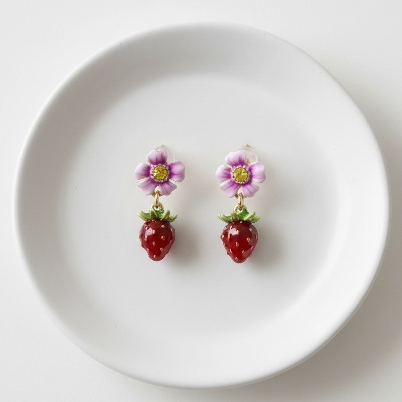 Strawberry Flower Earrings Enamel Stud Gold Blossom French Designer Kate Spade