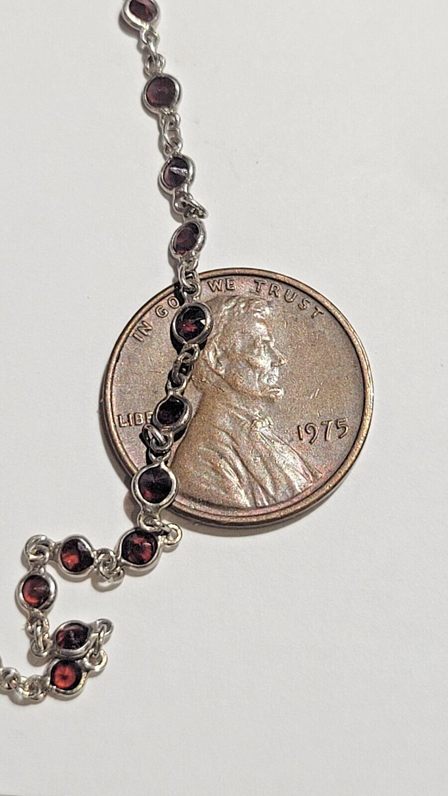 Dainty Burgundy Tennis Tiny Crystal Glass Silver Bezel 7″ Sterling Bracelet