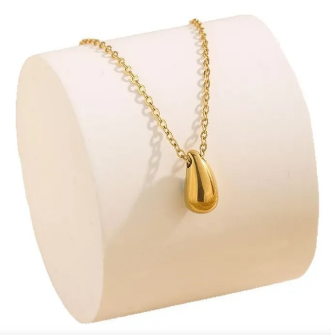 Waterdrop Teardrop Gold Silver Pendant Stainless Steel 16-18″ Chain Necklace PE6