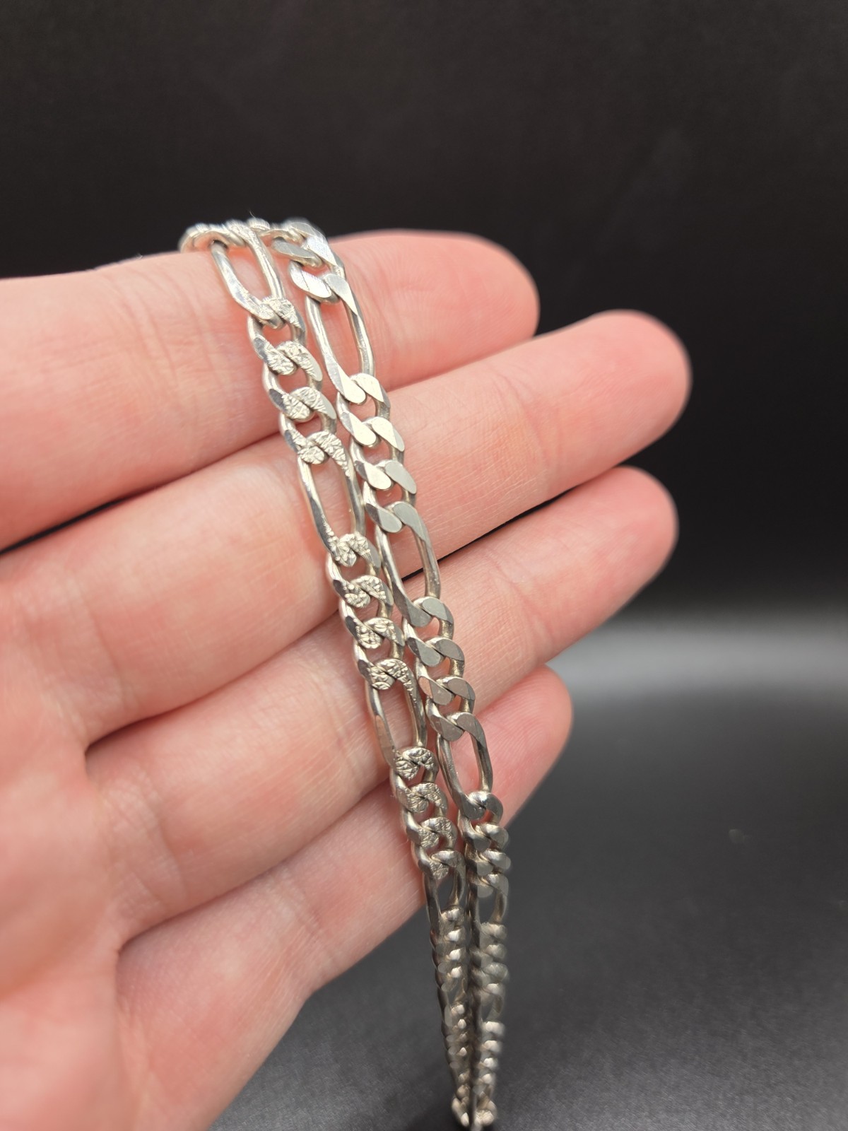 Italy Sterling Silver Figaro Chain Link Necklace 16.5″ In Length