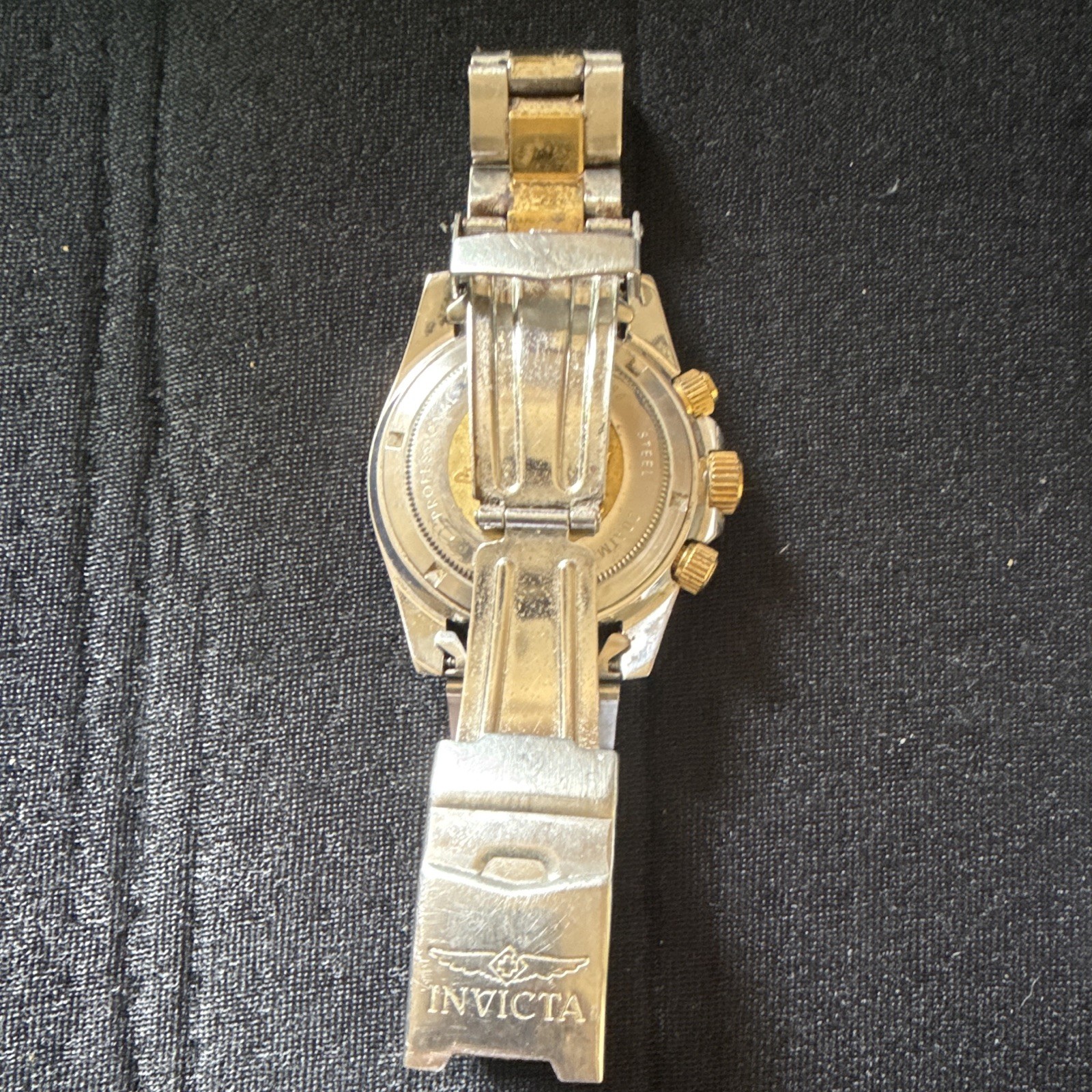 Vintage Invicta Quartz Chronograph Date 200m Two-Tone Black/Gold Dial