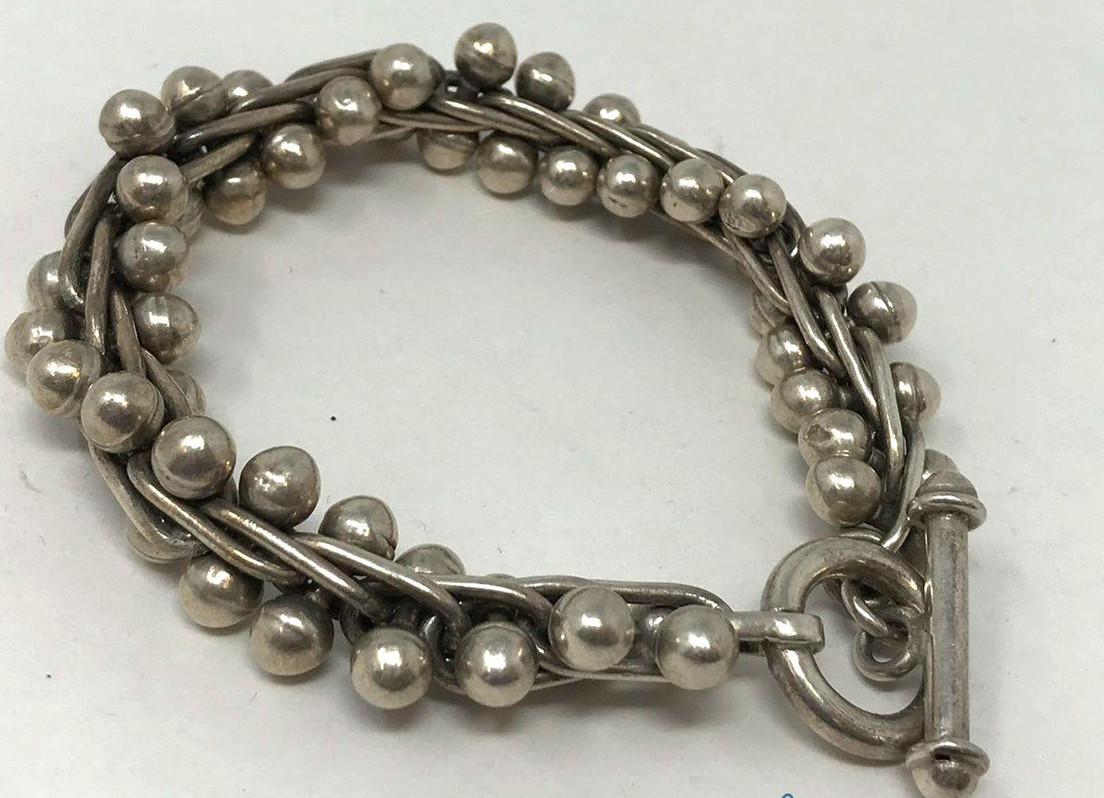 Vintage Modernist Sterling Silver 925 DNA Twist Bead Bracelet Heavy 76.6g 8.5
