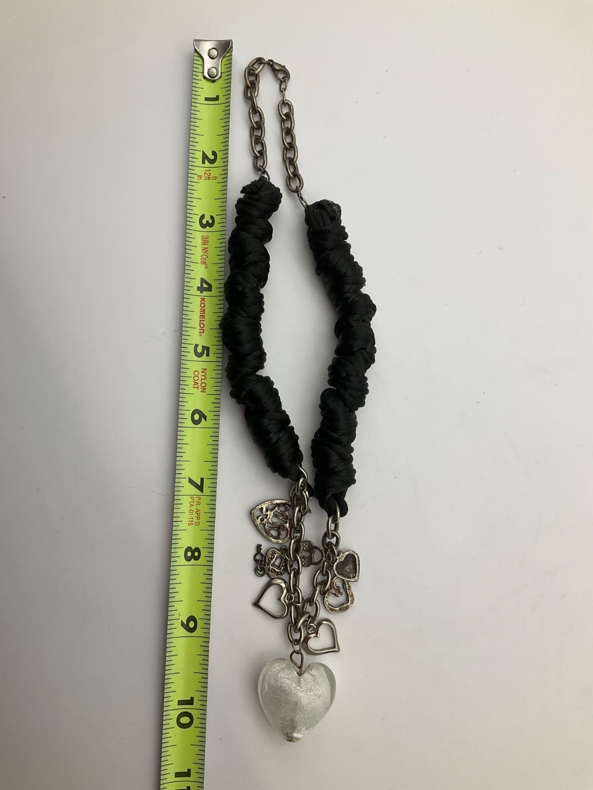 Y2K Artisan Handcrafted Chunky Heart Charms Glass Necklace Goth Whimsical