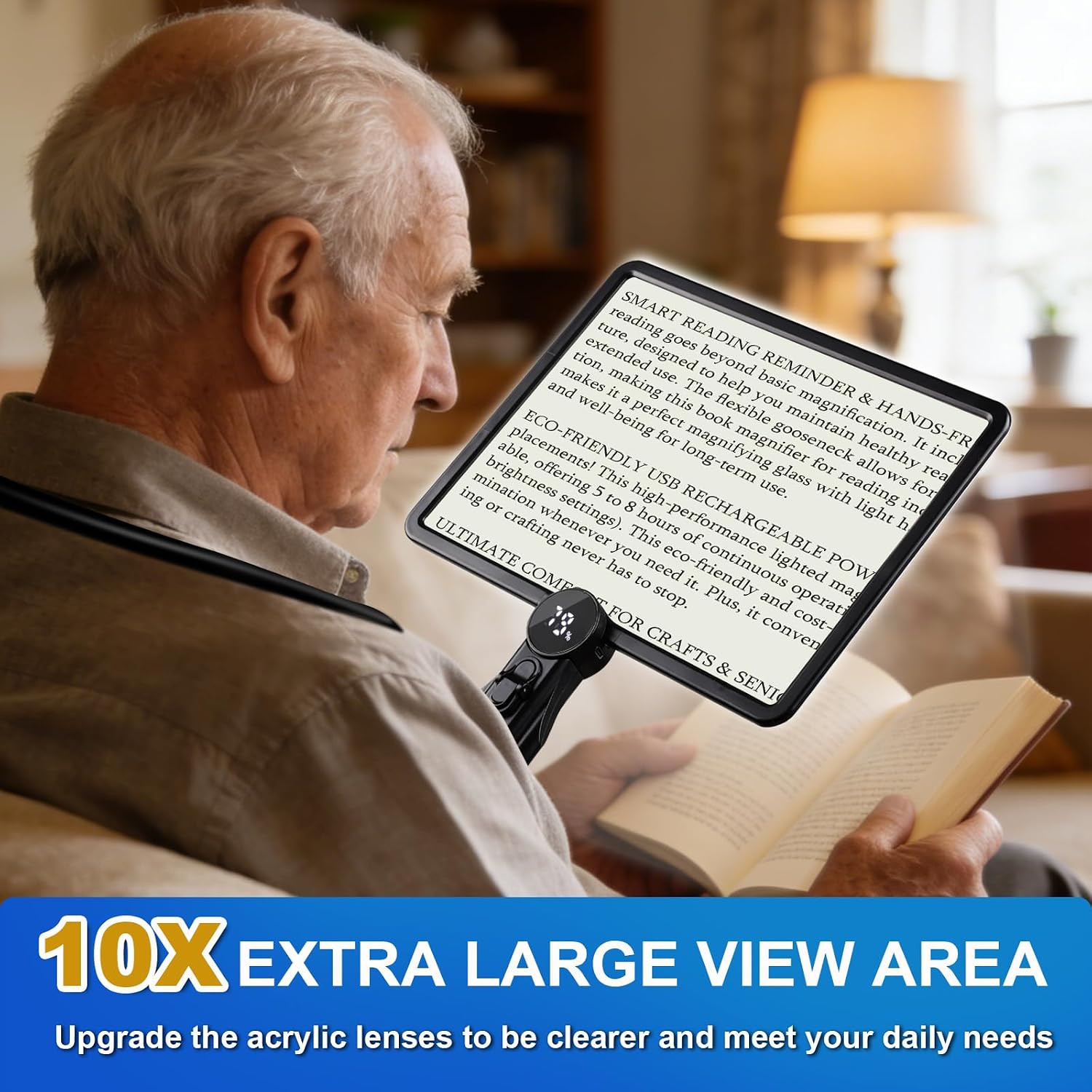 10X Magnifying Glass with Light for Reading | 50 LED, 3 Lamp Modes, Reading Time