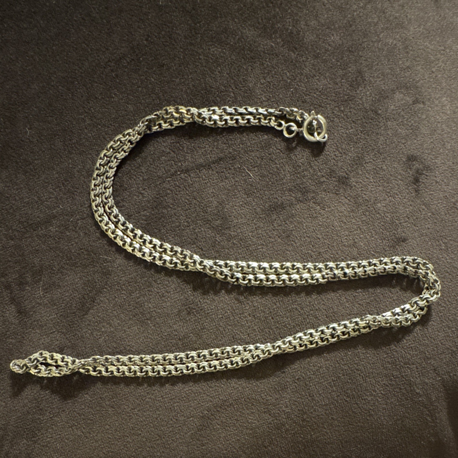 Antique Victorian Silver Double Rolo Belcher Chain Necklace 27.5 Bolt Ring