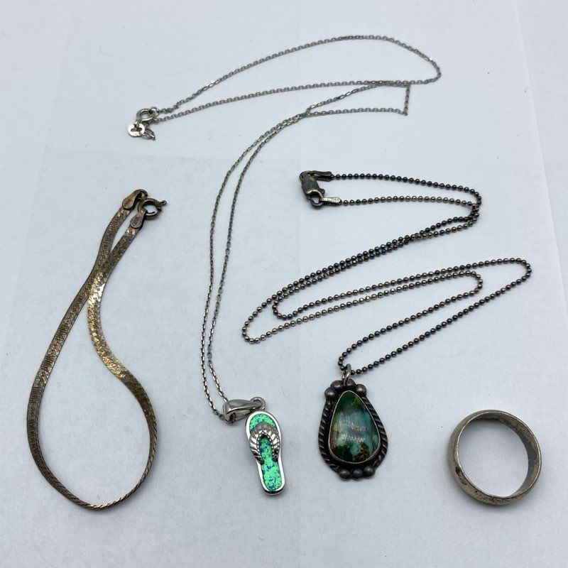 Sterling Silver 925 Jewelry Lot of 4 Turquoise Opal Herringbone Chain 14.9g