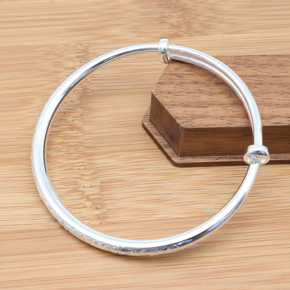 Pure S999 Fine Silver 999 Bangle 4mm Carved Clouds Bracelet 25-26g ID:58-60mm