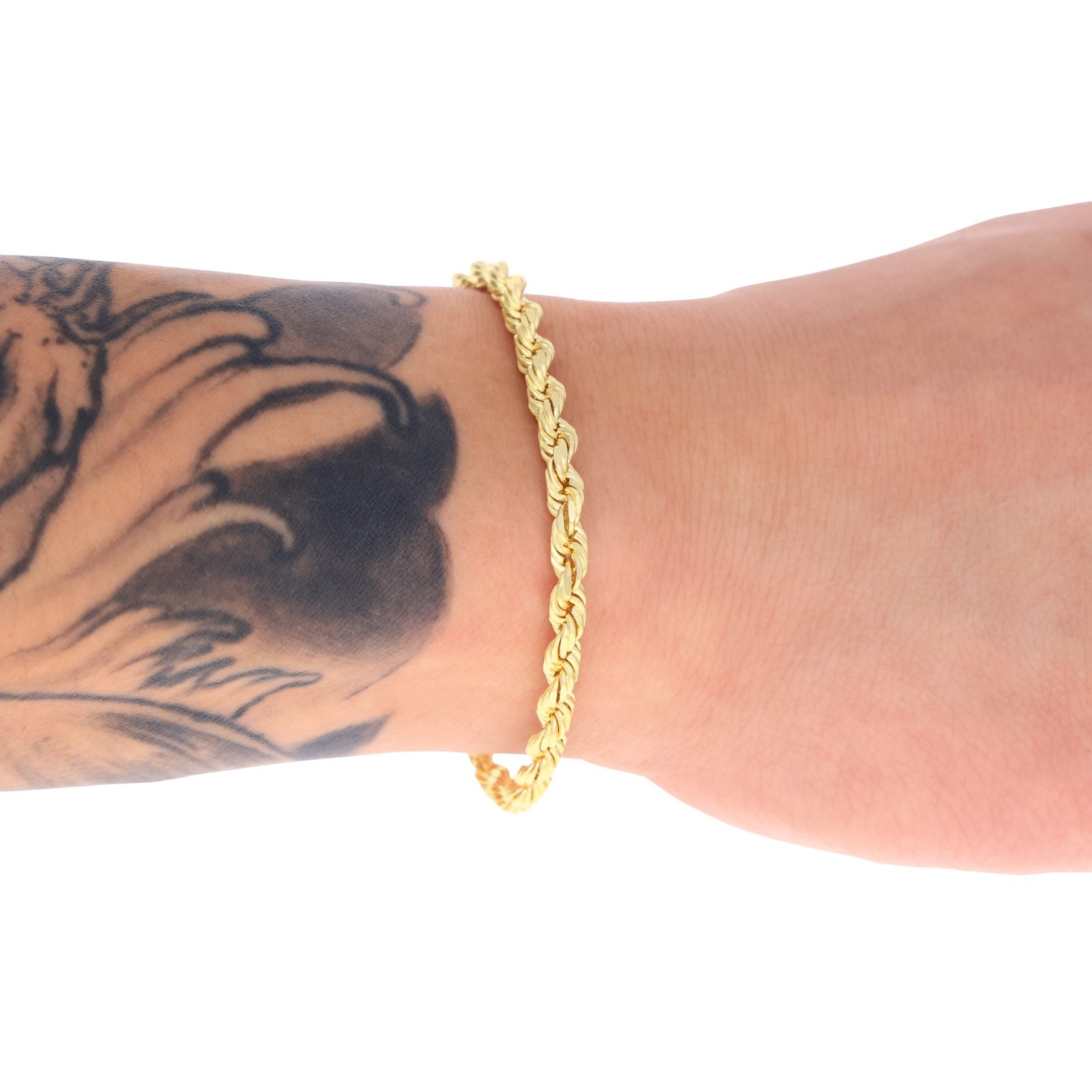 14K Yellow Gold 4mm Diamond Cut Rope Chain Bracelet Men Women 7″ 7.5″ 8″ 8.5″ 9″