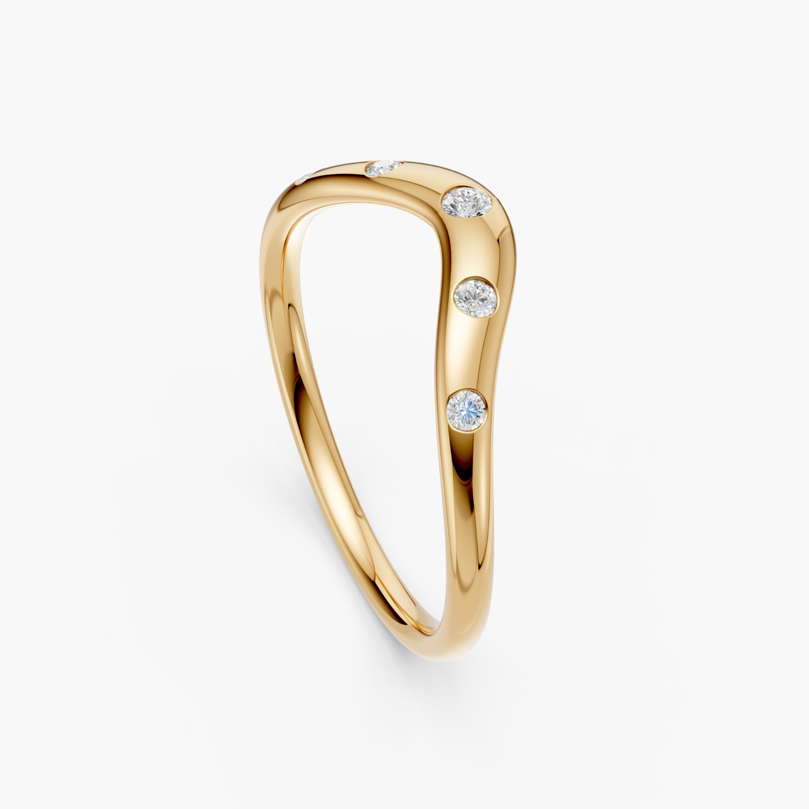 Lab Grown Diamond Wave Ring 14K Yellow Gold Curved Stackable Wedding Band