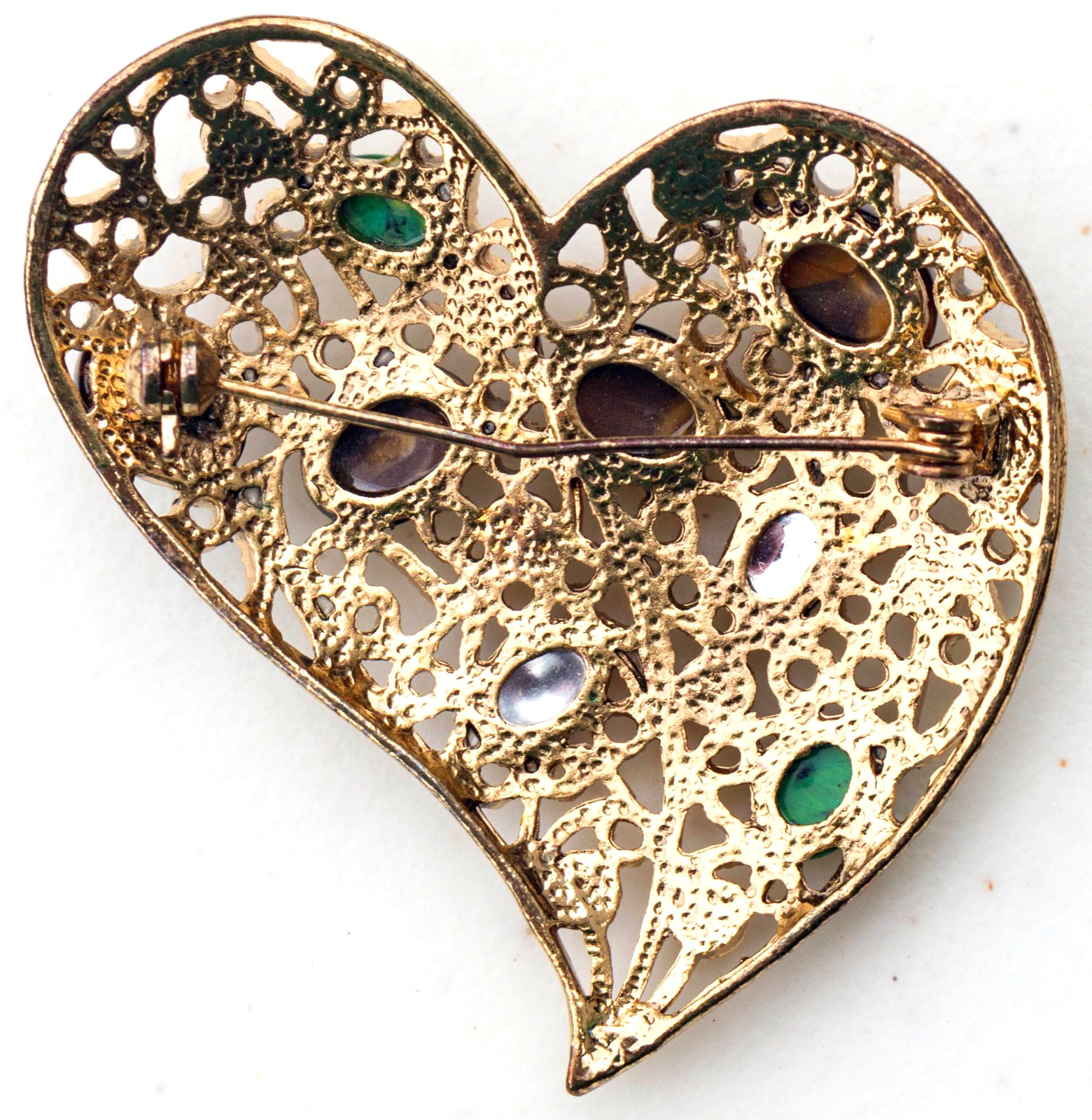 Vintage Colorful Gold Tone Heart Love Special Occasion Brooch / Pin