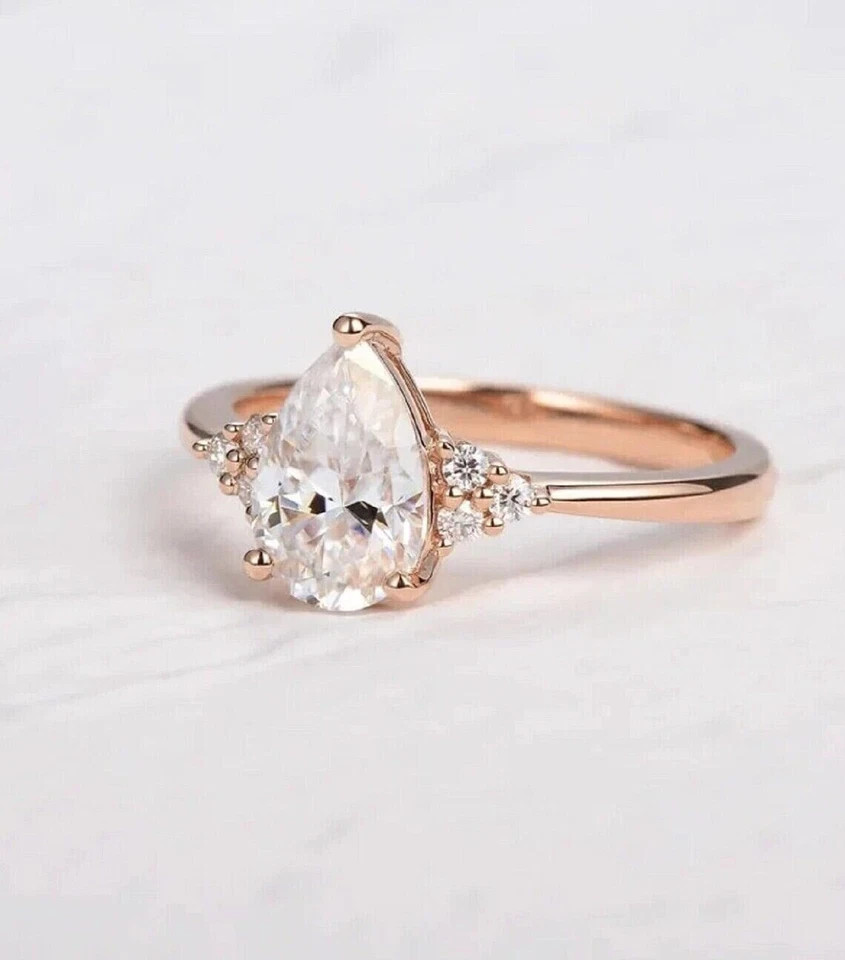 1.50Ct Pear Cut Lab Created Moissanite Wedding Ring 14K Rose Gold Plated