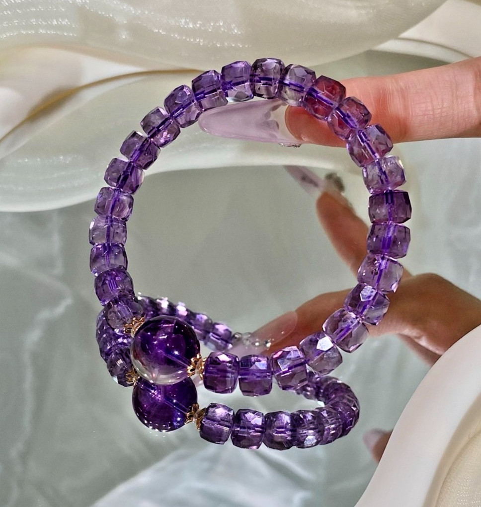 Natural Purple Amethyst Crystal 8-13mm Beaded Stretch Bracelet Jewelry Gift
