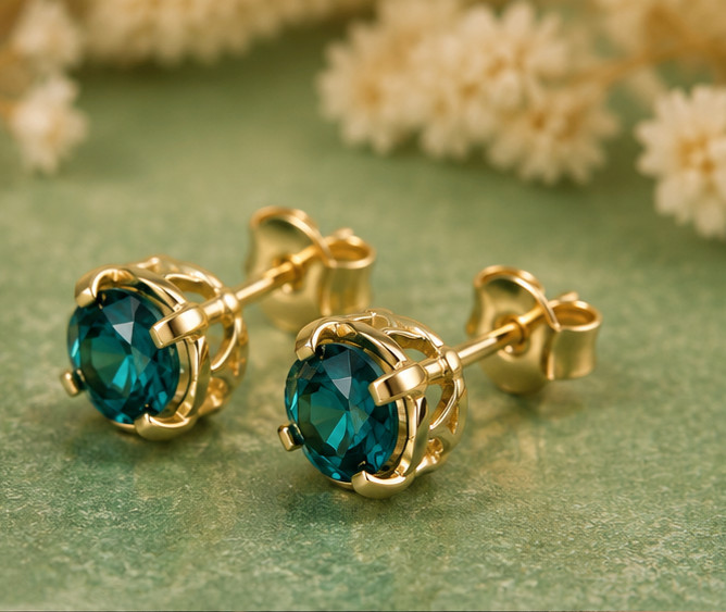 14k Yellow Gold Plated Round Cut 2ct Simulated Sapphire Wedding Stunning Earring