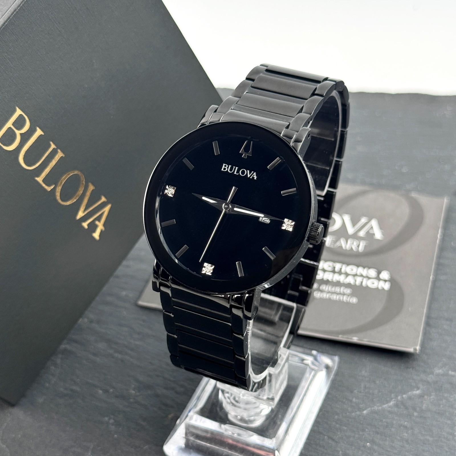 Bulova Futuro Men’s Modern 98D144 Black Diamond Dial Quartz Watch 42mm