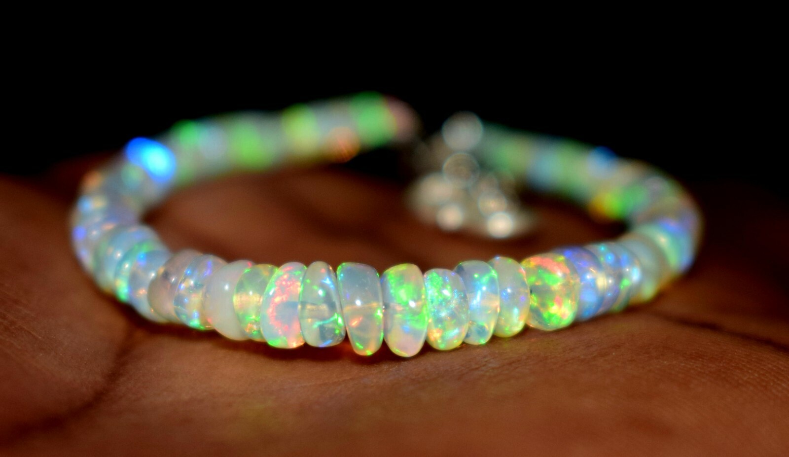 925Sterling Silver Natural Ethiopian Opal Gemstone 3to5mm Beads 6″Bracelet F1563