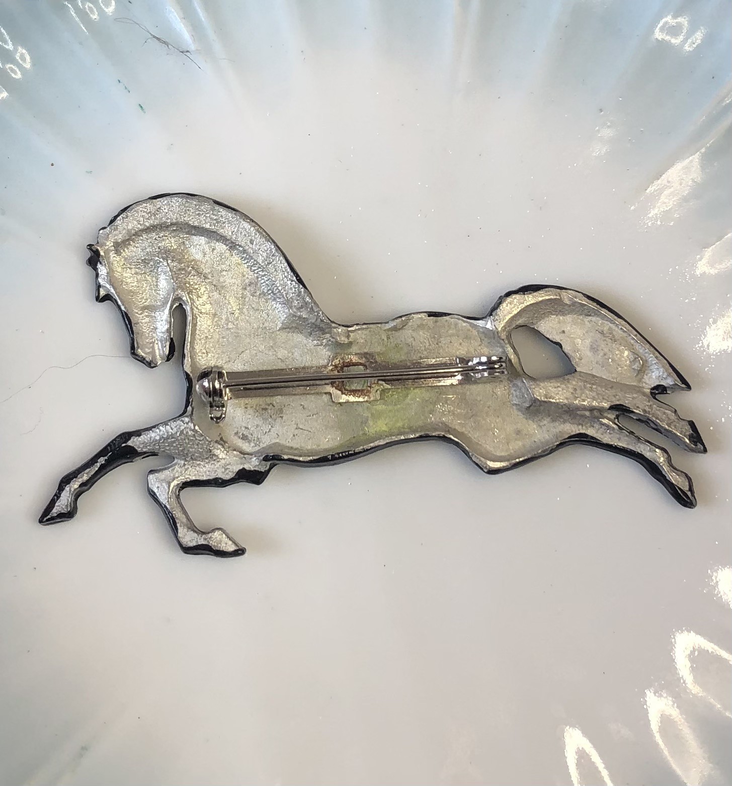 Vintage Black Blue Orange Enamel Painted Horse Brooch/pin