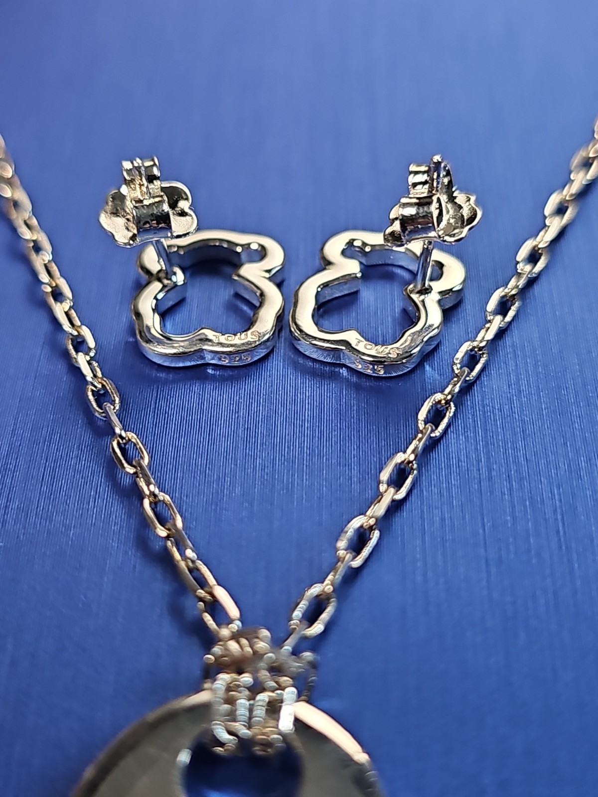 Tous Teddy Bear Pendant Necklace Earring Set Openwork S925 Sterling Silver 16″