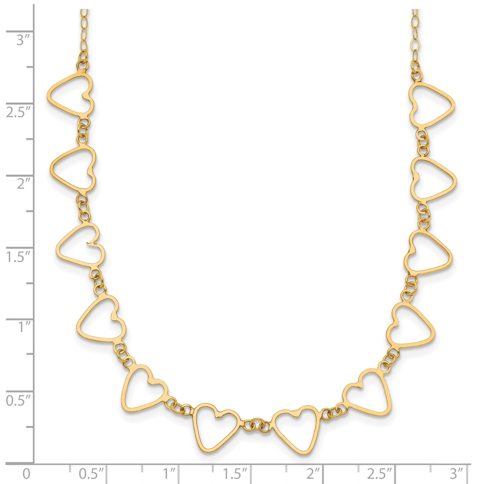 14K Open Flat Hearts 16 inch Necklace Plus 2 inch Extender Chain Mens Womens