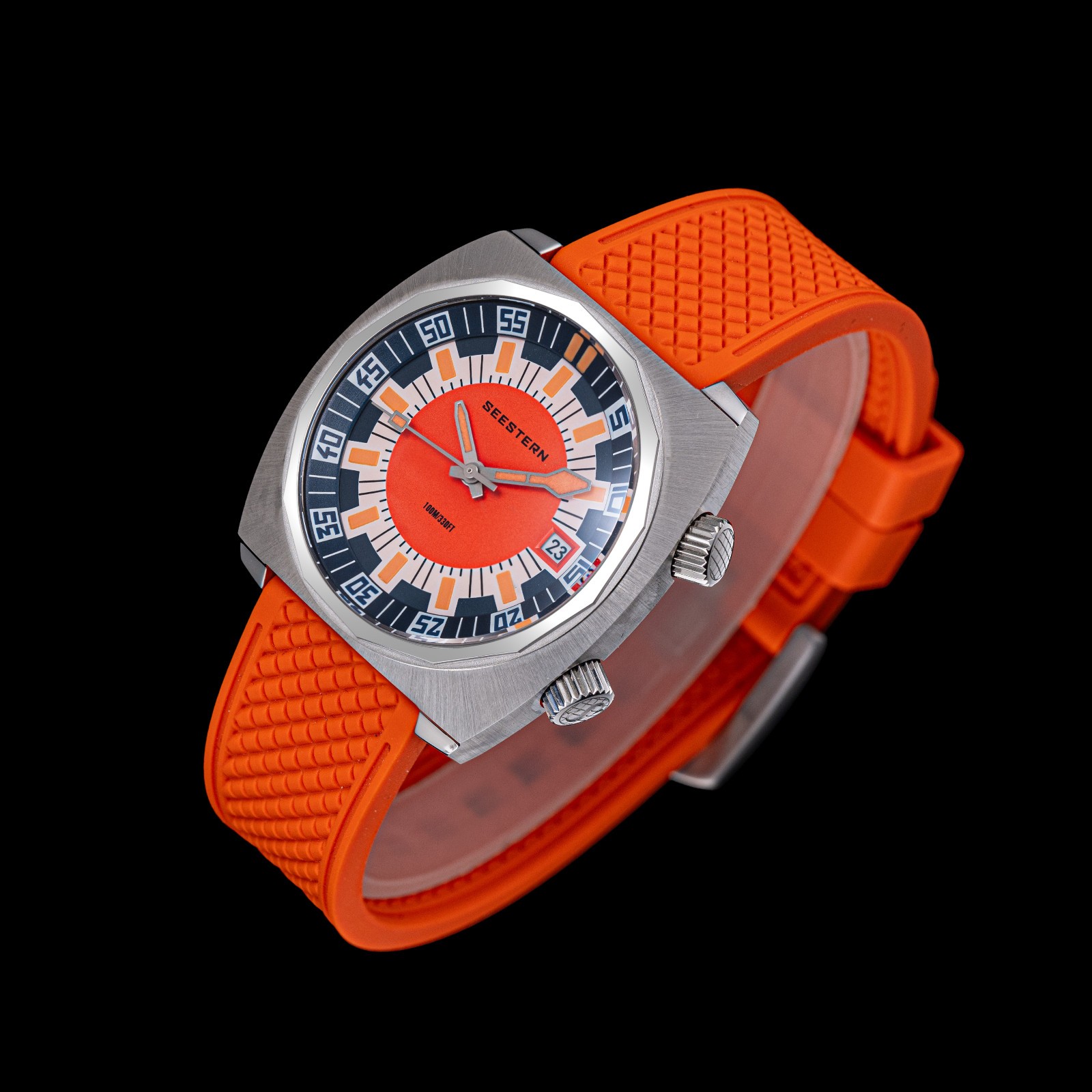 Seestern S471.01.O 38MM LUME Internal Bezel 100m DIVER’S Mens Sport Watch ORANGE
