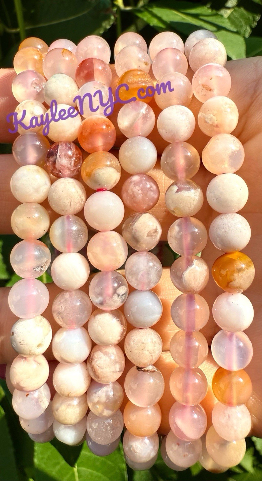 Wholesale 6 Pcs Natural Flower Agate 6mm 7.5” Stretch Bracelet Crystal