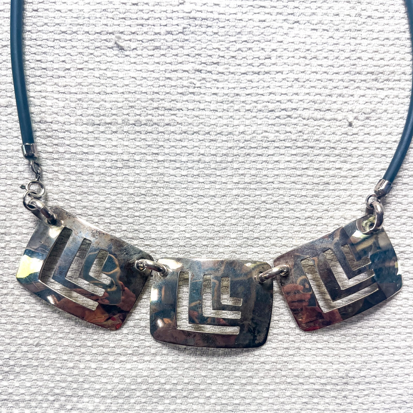 Vintage Modernist Sterling Silver Geometric Necklace Artisan Studio 22 Grams 925