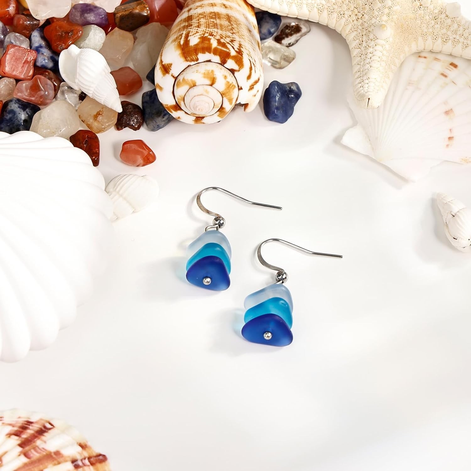 Gradient Blue Dangle Earrings for Women – Hypoallergenic Stylish Beach Accessory