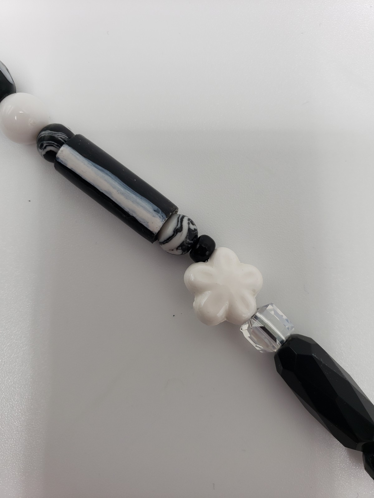 Handmade Black White Bead Necklace 21” Mixed Media OOAK Bead Soup Statement
