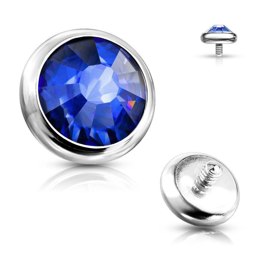 1 Pc 14G Surgical Steel Internal Threaded Flat Gem Bezel Set Dermal Anchor Top