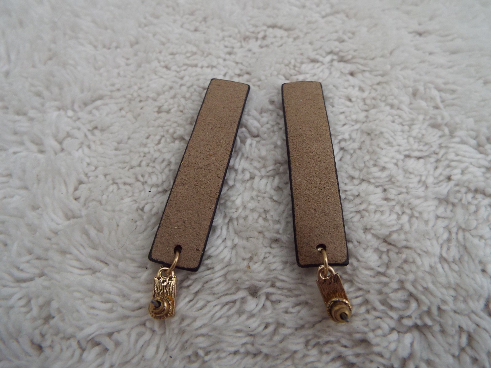 Goldtone Black Leatherette Strip Pierced Earrings (J26)
