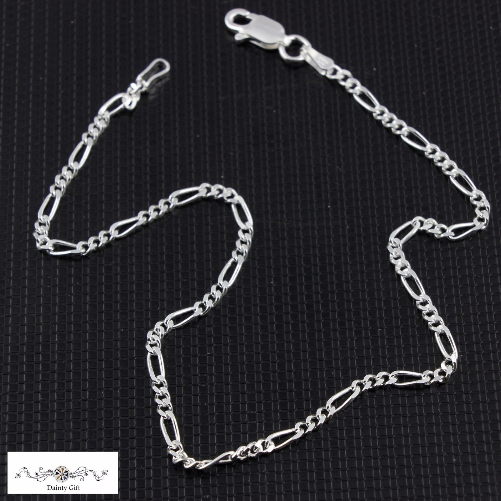 Women / Girl Italian 925 Sterling Silver Flat Figaro Chain Anklet Bracelet 9-10″