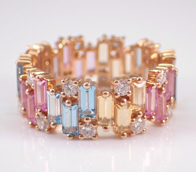 3.50Ct Baguette Cut Lab-Created Multi color Eternity Ring 14K Rose Gold Plated
