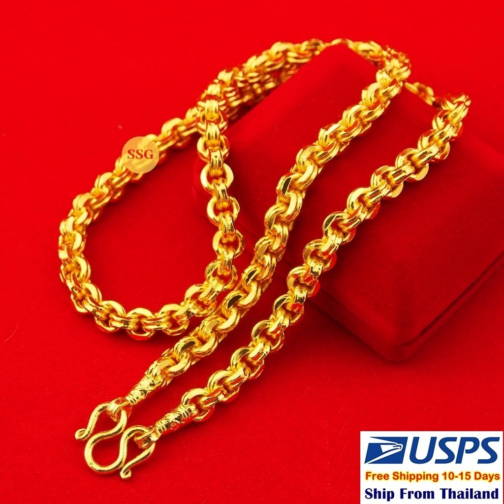 H12 Necklace 24k Gold Plated Men Women Jewelry Weight 8 Baht 26″ Double ring Gem
