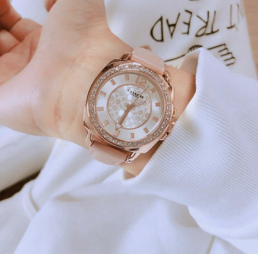 NWB 14503151 AUTHENTIC Coach Rose Gold Swarovski Crystal Woman Pink Watch 34mm