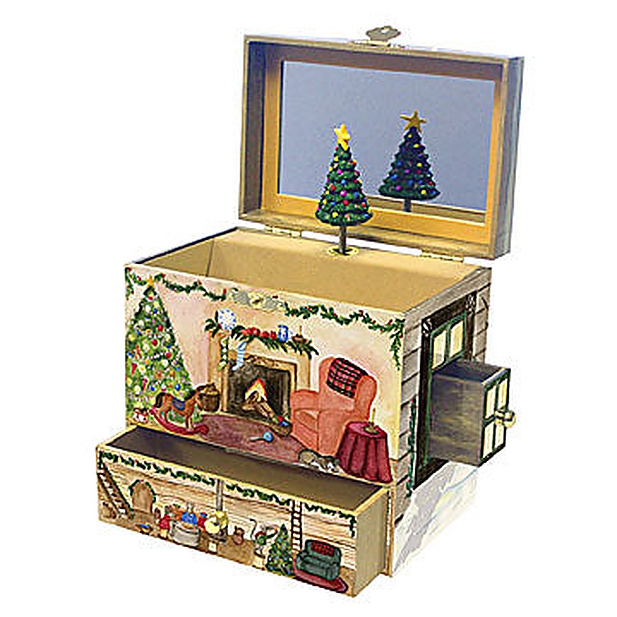 Christmas Musical Jewelry Box Kids Girls Boys Wooden Spinning Santa Music Box