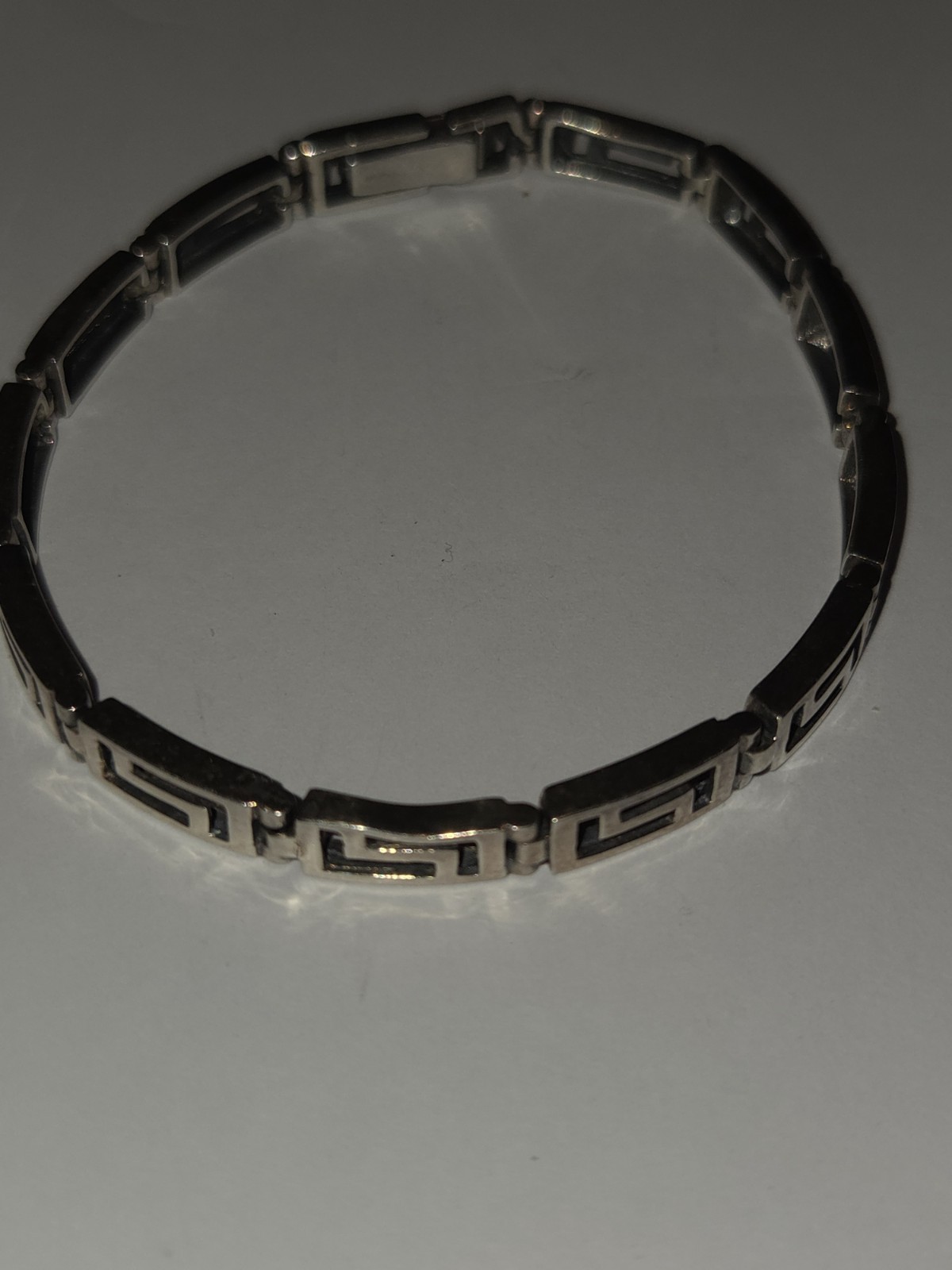 Vintage Sterling Silver 925 Greek Key Link Bracelet 7 1/2 ” Marked NF 925