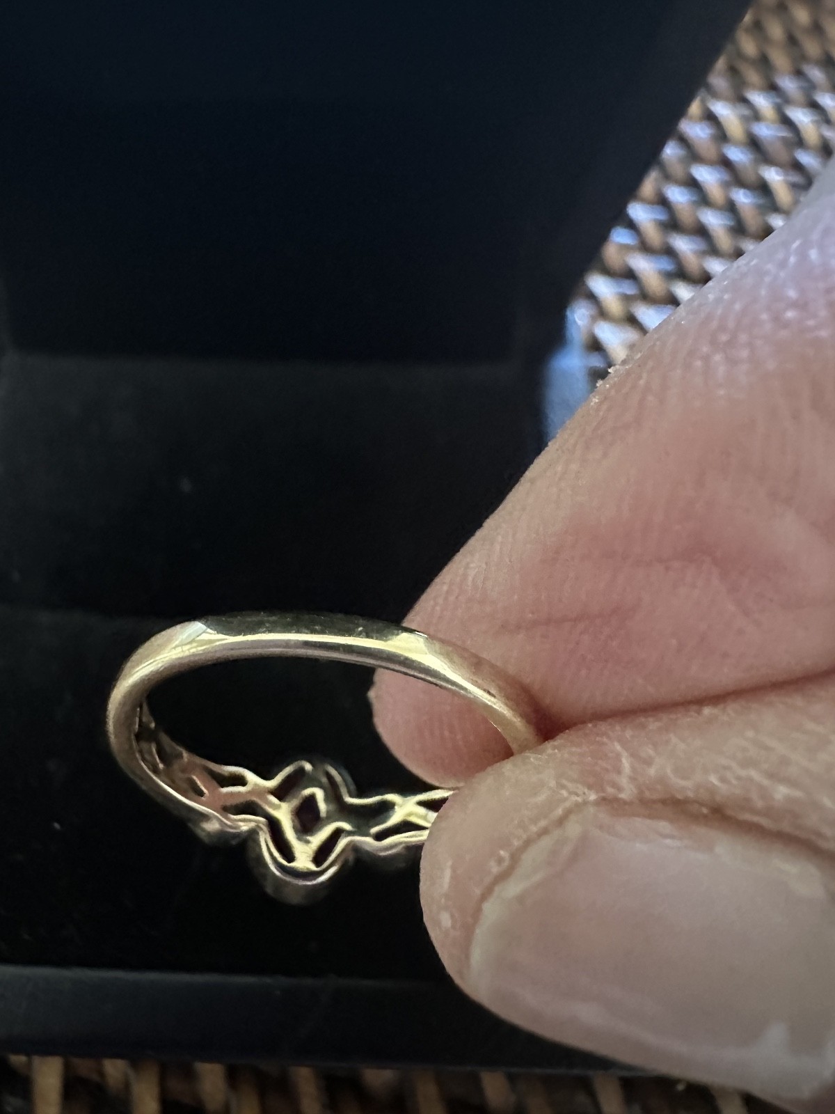 Ruby and Diamond Bezel set ring in 14K yellow gold size 5.5