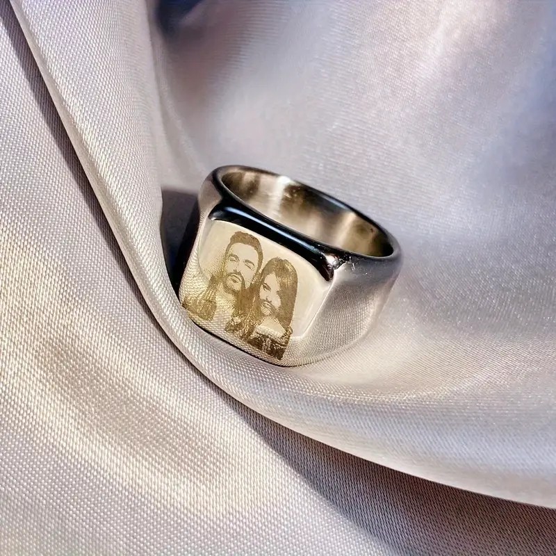 Personalized Photo Stainless Steel Ring Jewelry Custom Engraved Couple Gift