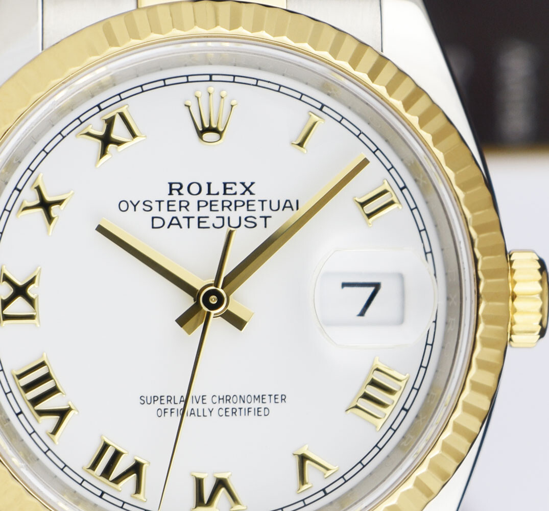 ROLEX – 18kt Gold & SS Datejust 36 White Roman BOX & CARD 126233 SANT BLANC