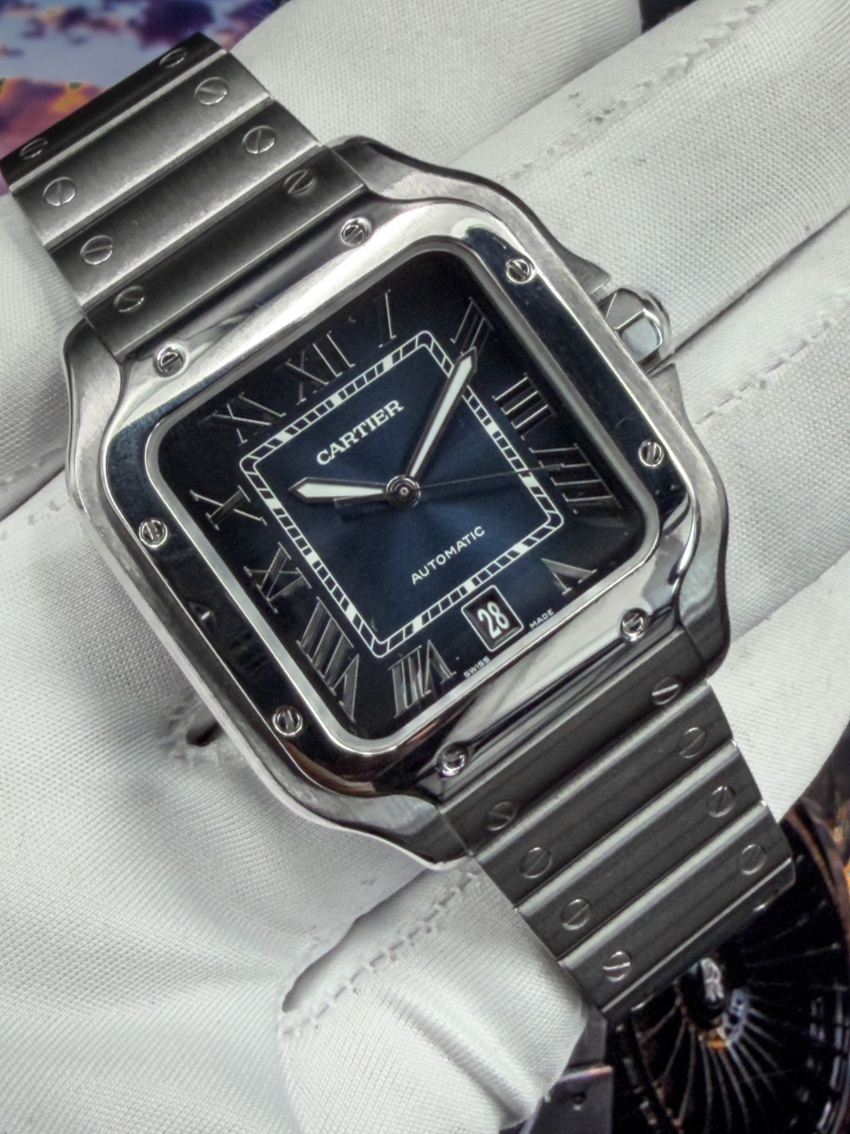 Cartier Santos de Cartier WSSA0013 Large Steel Blue Dial Box Papers 2019