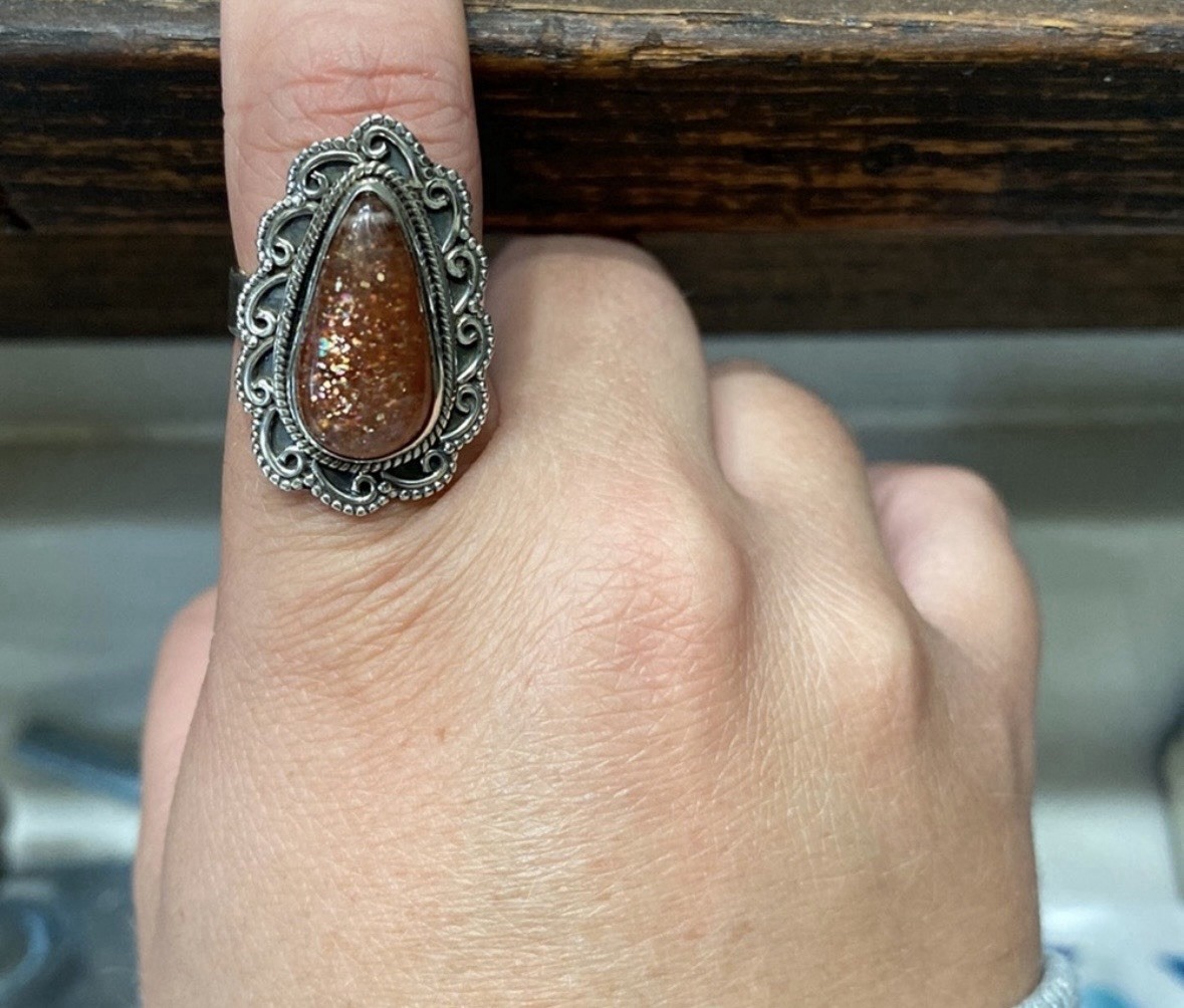 Authentic Sterling silver Sunstone Statement Ring Size 8