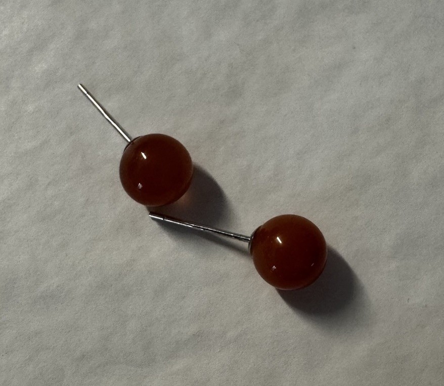 Sterling Silver nanhong agate 7.2mm round s925 Stud Earrings new in box freeship