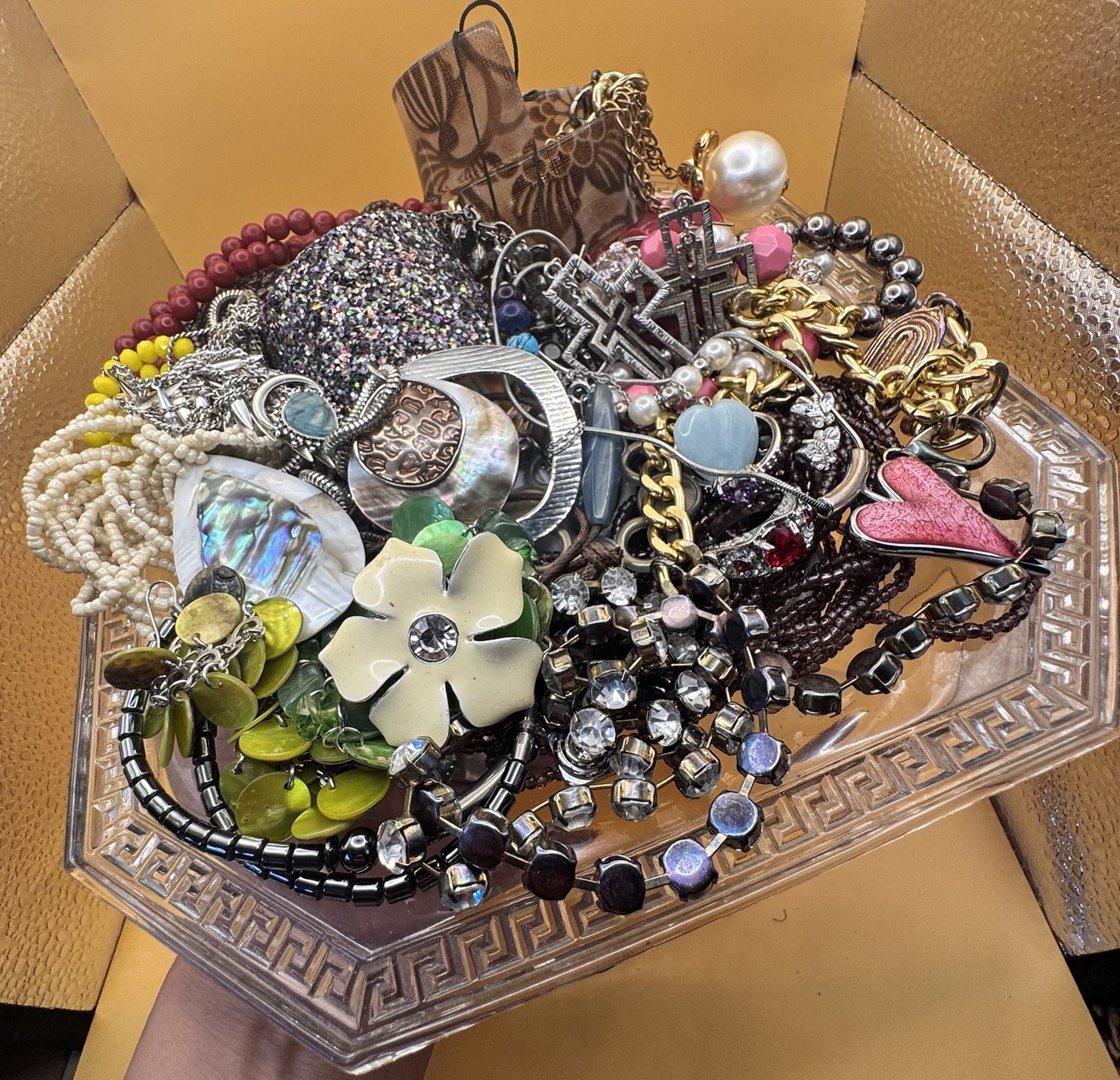 Vintage Y2K Jewellery Bundle 30+ Pieces 1kg+1960s Greek Key Glass Dish