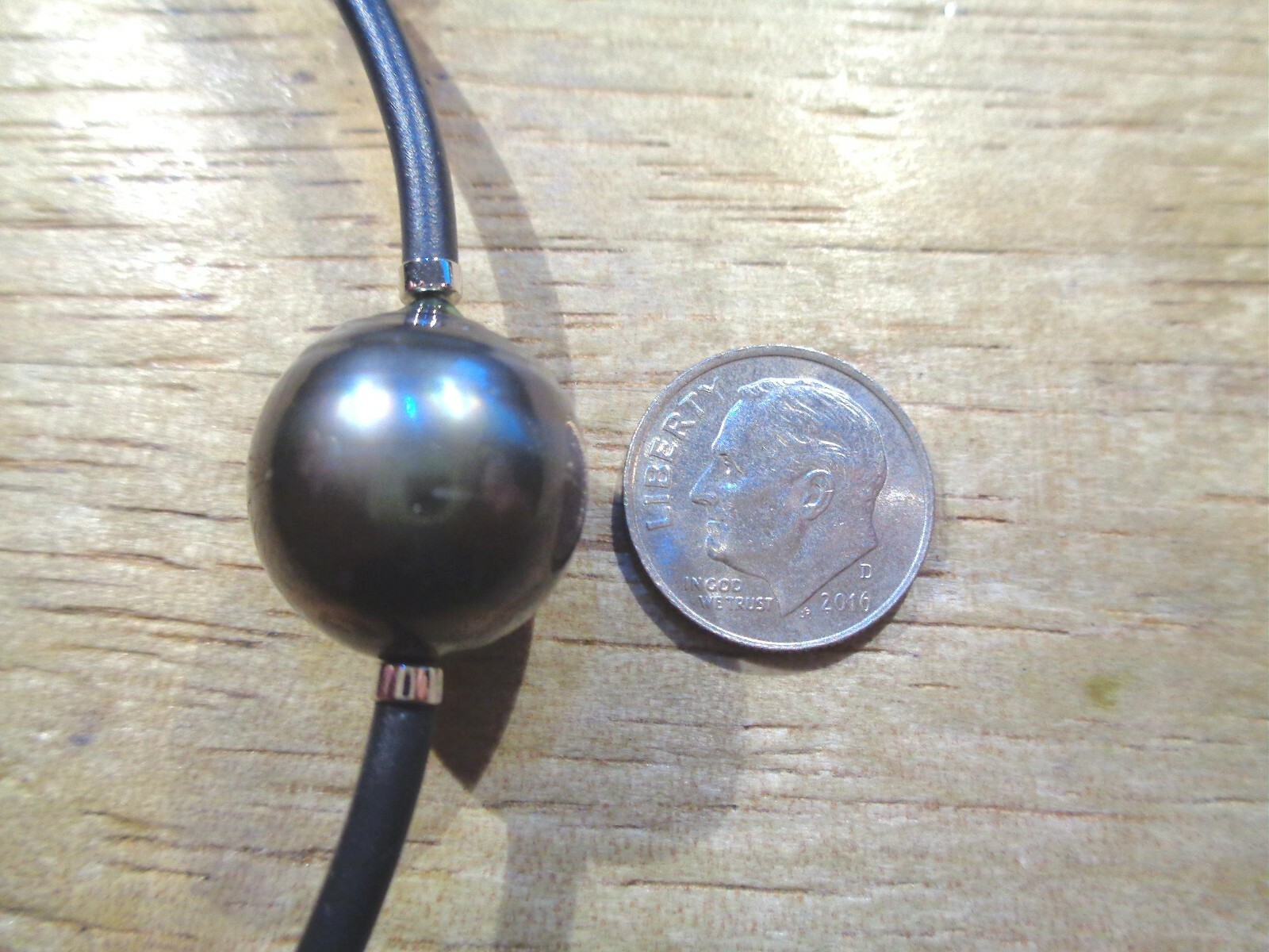 16.0MM TAHITIAN BLACK PEARL AKOYA 925 SILVER BLACK LEATHER CHOKER ADJ 16″-20″ #2