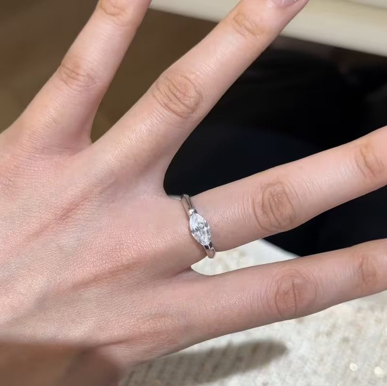 14k White Plated 1 CT Marquise Moissanite Solitaire Engagement Ring Daily Wear