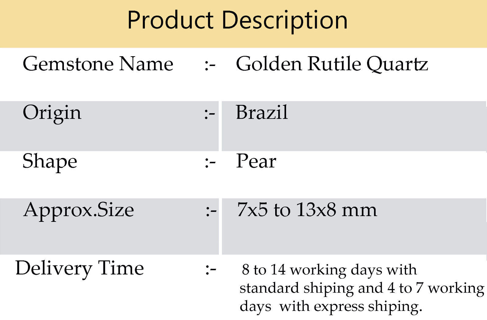 Natural Golden Rutile Quartz Gem 7×5 to 13x8mm Size Faceted Pear Beads 9″