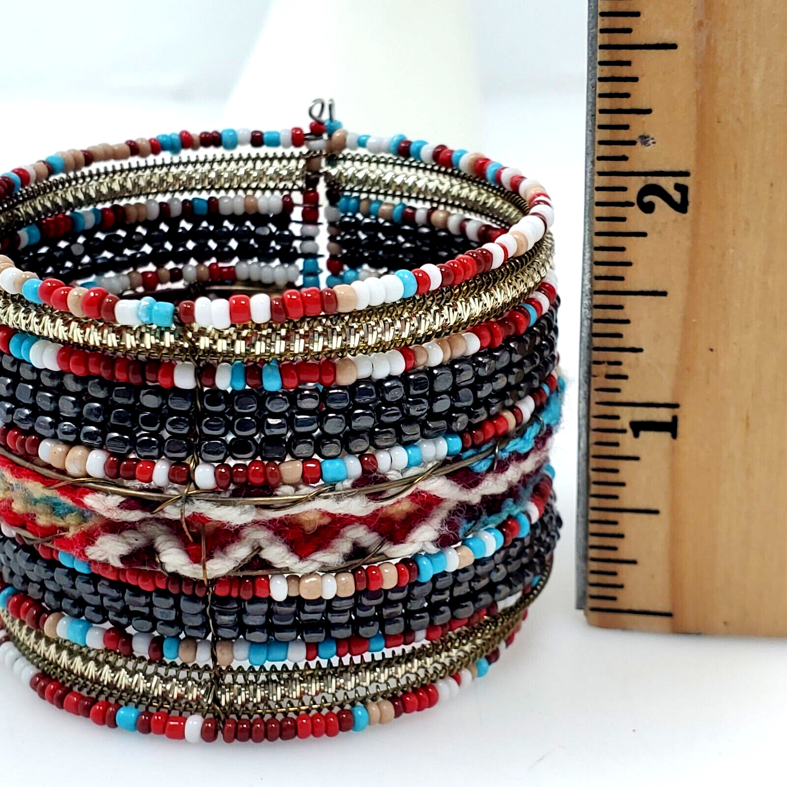 Wide Beaded Braided Jane Cuff Bracelet Multicolor Seed Bead Boho Bangle